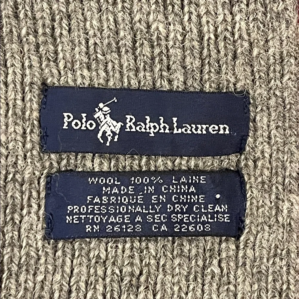 Polo Ralph Lauren American Flag Scarf Grey 58”x12” Wool Laine USA